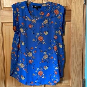 Alice Blue sleeveless top. Medium. Blue with orange and yellow flowers.